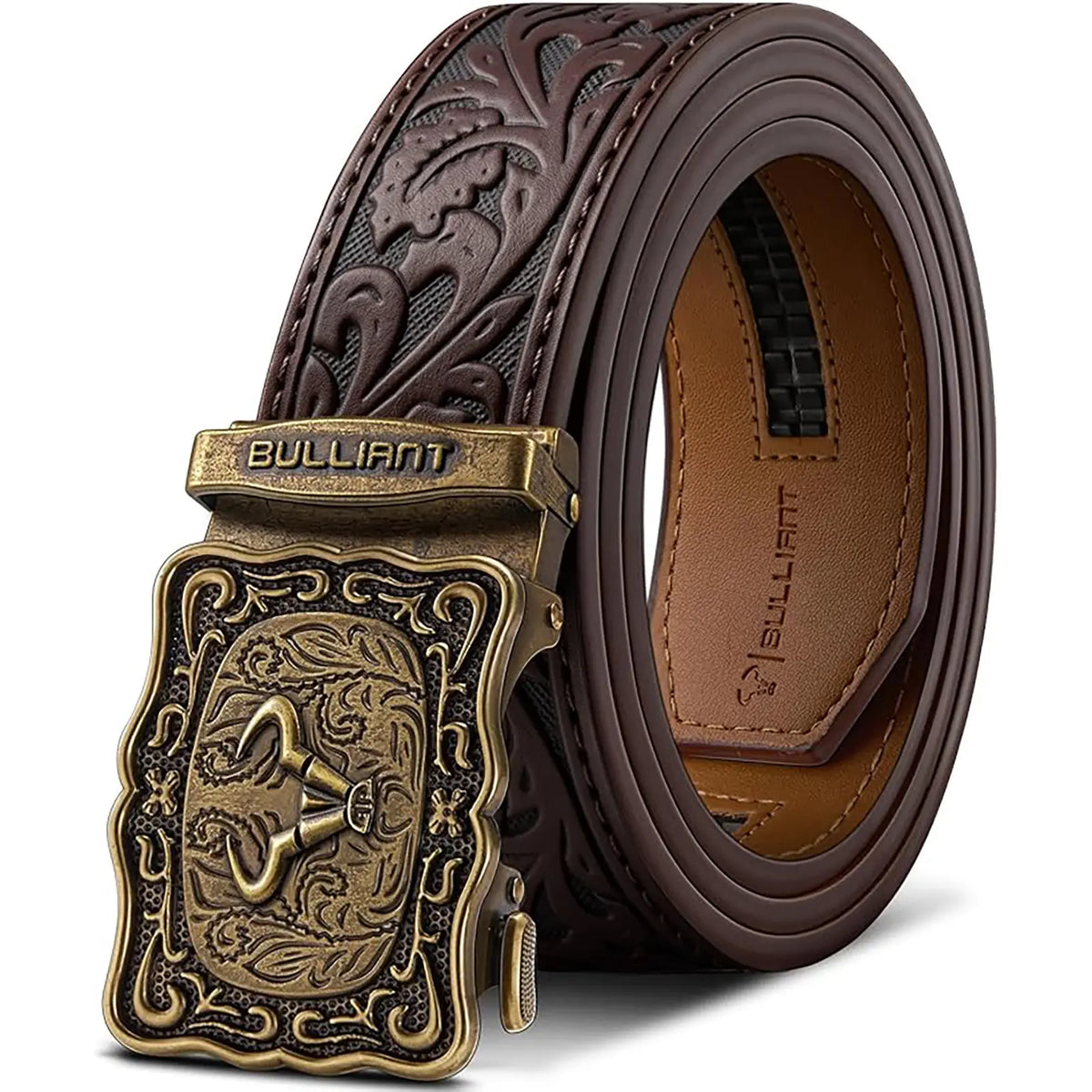BULLIANT Men's Cowboy Ratchet Belt with Adjustable Western Buckle for Jeans and Casual Attire, Customizable Fit, Ideal Gift for Men