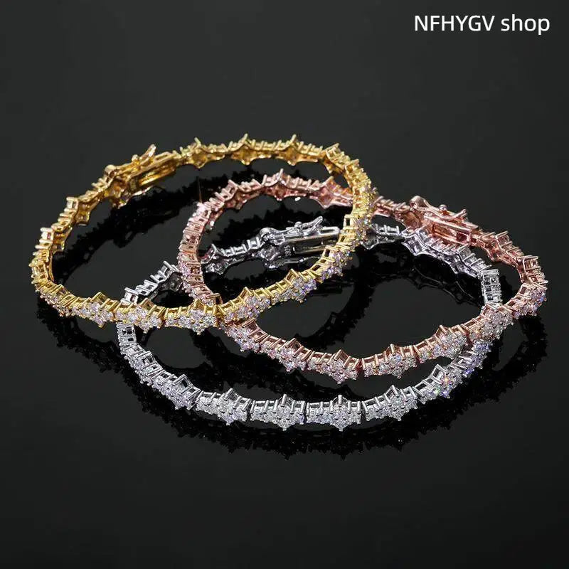 Wrist Jewelry, 6.5Mm Gold Plated CZ Tennis Bracelet, Classic Unisex Ornament, Fine Polished Accessory, Timeless Elegant Wear for Leisure Time, Events and Everyday Styling for Men and Women