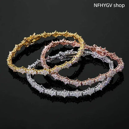 Wrist Jewelry, 6.5Mm Gold Plated CZ Tennis Bracelet, Classic Unisex Ornament, Fine Polished Accessory, Timeless Elegant Wear for Leisure Time, Events and Everyday Styling for Men and Women