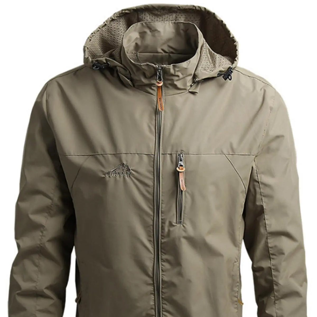 Men'S Lightweight Army Green Polyamine Windbreaker Coat, Stylish Detachable Hooded Zipper Multi-Pocket Menswear for Hiking, Spring Autumn Daily Outdoor Use (Lightweight Casual Coats Included)