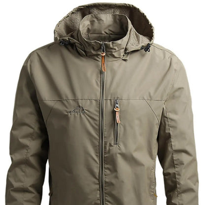 Men'S Lightweight Army Green Polyamine Windbreaker Coat, Stylish Detachable Hooded Zipper Multi-Pocket Menswear for Hiking, Spring Autumn Daily Outdoor Use (Lightweight Casual Coats Included)
