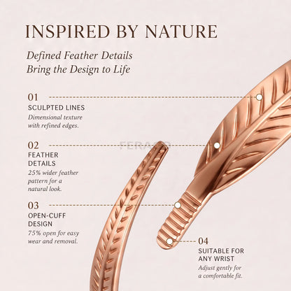 Feraco Women's 2-Piece Pure Copper Cuff Bracelet Set - Elegant Unplated Leaf Design, Authentic Handmade Casual Wear Bangles