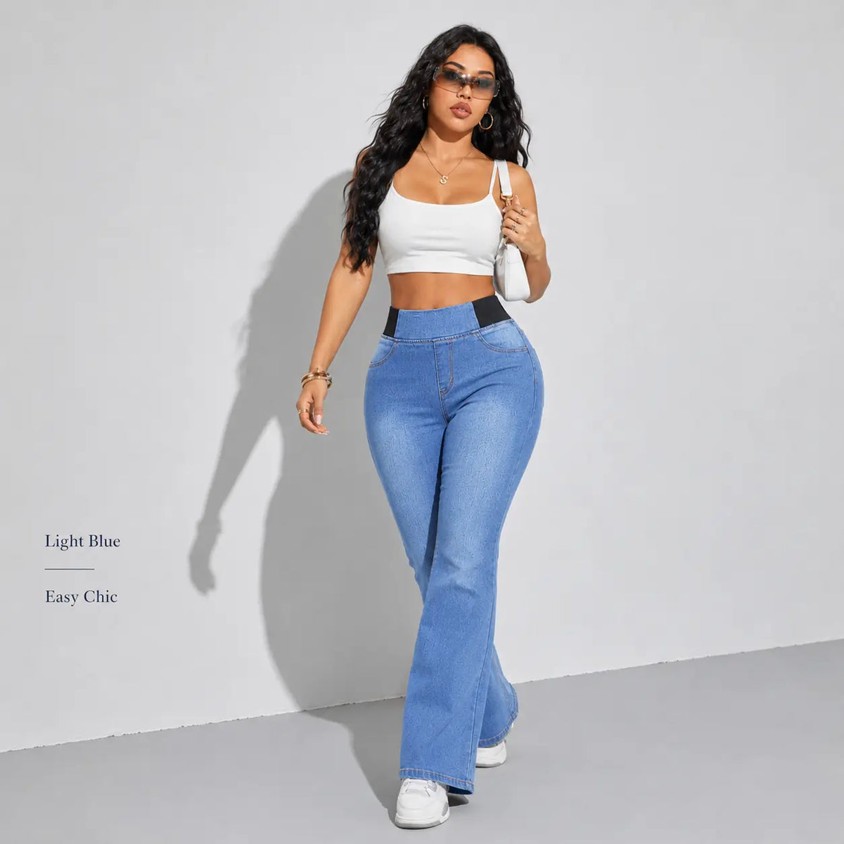 Women’S High Waisted Stretch Flare Jeans, Elastic Waist Bootcut Denim Pants with Pockets, Slim Fit Bell Bottom Jeans for Women, Curve Flattering Casual Y2K Streetwear Back to School Travel Weekend Everyday Fashion Denim