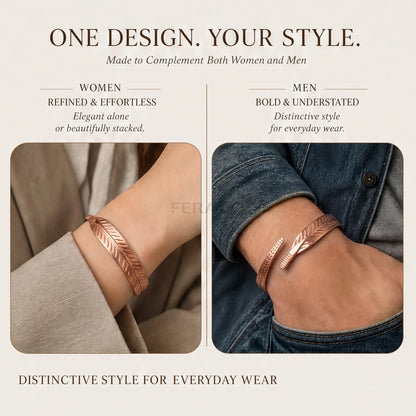 Feraco Women's 2-Piece Pure Copper Cuff Bracelet Set - Elegant Unplated Leaf Design, Authentic Handmade Casual Wear Bangles