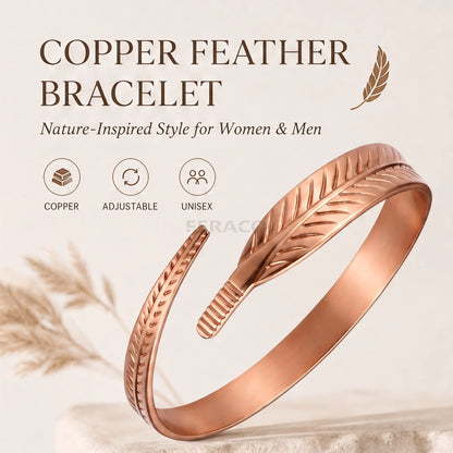 Feraco Women's 2-Piece Pure Copper Cuff Bracelet Set - Elegant Unplated Leaf Design, Authentic Handmade Casual Wear Bangles