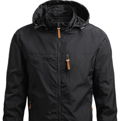 Men'S Lightweight Army Green Polyamine Windbreaker Coat, Stylish Detachable Hooded Zipper Multi-Pocket Menswear for Hiking, Spring Autumn Daily Outdoor Use (Lightweight Casual Coats Included)