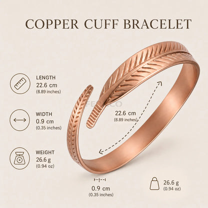 Feraco Women's 2-Piece Pure Copper Cuff Bracelet Set - Elegant Unplated Leaf Design, Authentic Handmade Casual Wear Bangles