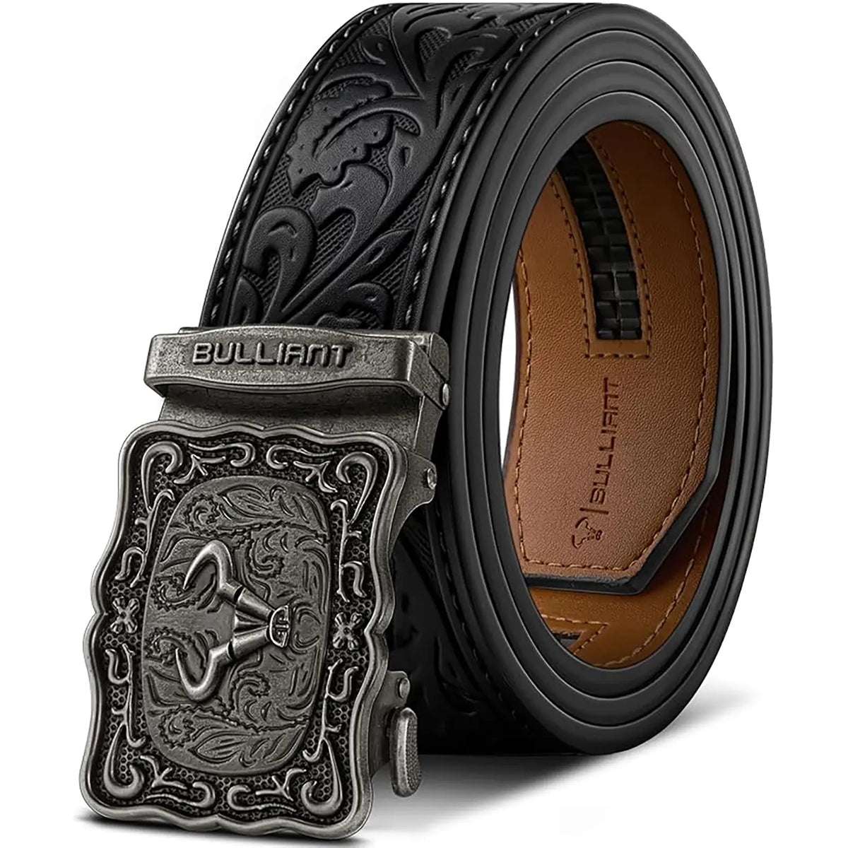 BULLIANT Men's Cowboy Ratchet Belt with Adjustable Western Buckle for Jeans and Casual Attire, Customizable Fit, Ideal Gift for Men