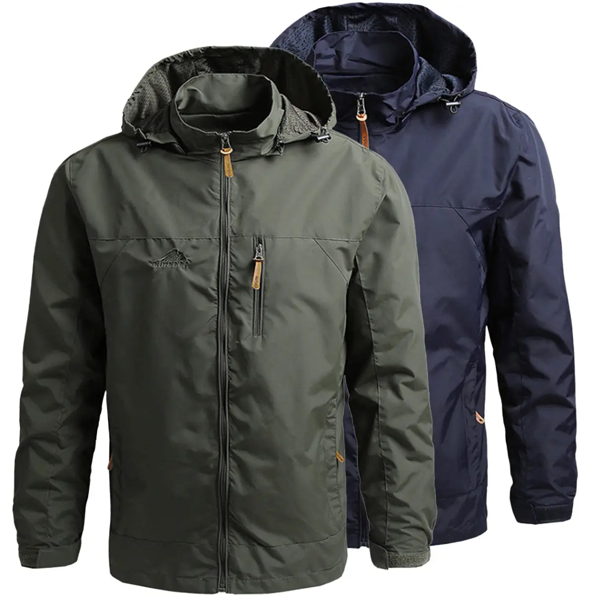 Men'S Lightweight Army Green Polyamine Windbreaker Coat, Stylish Detachable Hooded Zipper Multi-Pocket Menswear for Hiking, Spring Autumn Daily Outdoor Use (Lightweight Casual Coats Included)