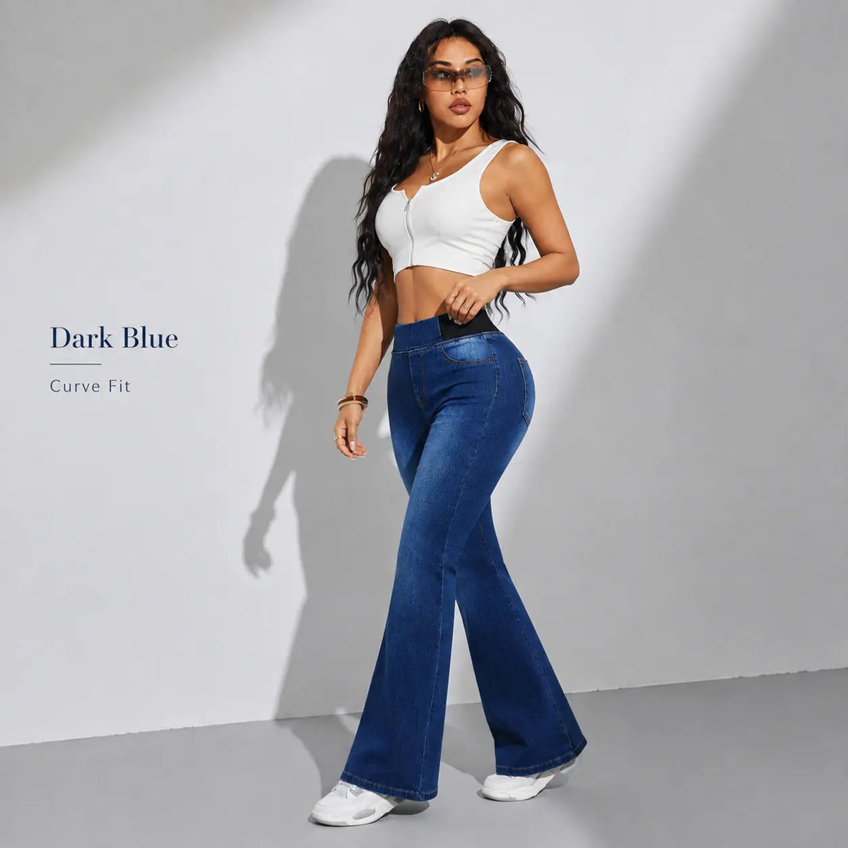 Women’S High Waisted Stretch Flare Jeans, Elastic Waist Bootcut Denim Pants with Pockets, Slim Fit Bell Bottom Jeans for Women, Curve Flattering Casual Y2K Streetwear Back to School Travel Weekend Everyday Fashion Denim