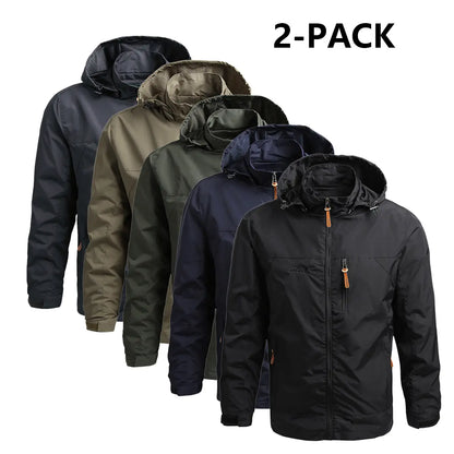 Men'S Lightweight Army Green Polyamine Windbreaker Coat, Stylish Detachable Hooded Zipper Multi-Pocket Menswear for Hiking, Spring Autumn Daily Outdoor Use (Lightweight Casual Coats Included)