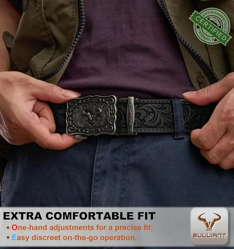 BULLIANT Men's Cowboy Ratchet Belt with Adjustable Western Buckle for Jeans and Casual Attire, Customizable Fit, Ideal Gift for Men