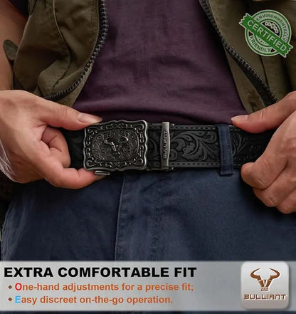 BULLIANT Men's Cowboy Ratchet Belt with Adjustable Western Buckle for Jeans and Casual Attire, Customizable Fit, Ideal Gift for Men