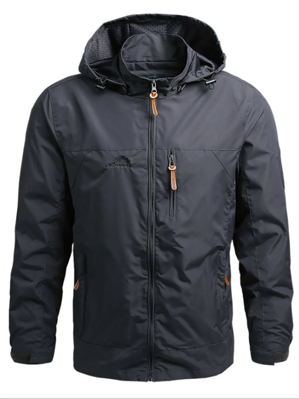 Men'S Lightweight Army Green Polyamine Windbreaker Coat, Stylish Detachable Hooded Zipper Multi-Pocket Menswear for Hiking, Spring Autumn Daily Outdoor Use (Lightweight Casual Coats Included)