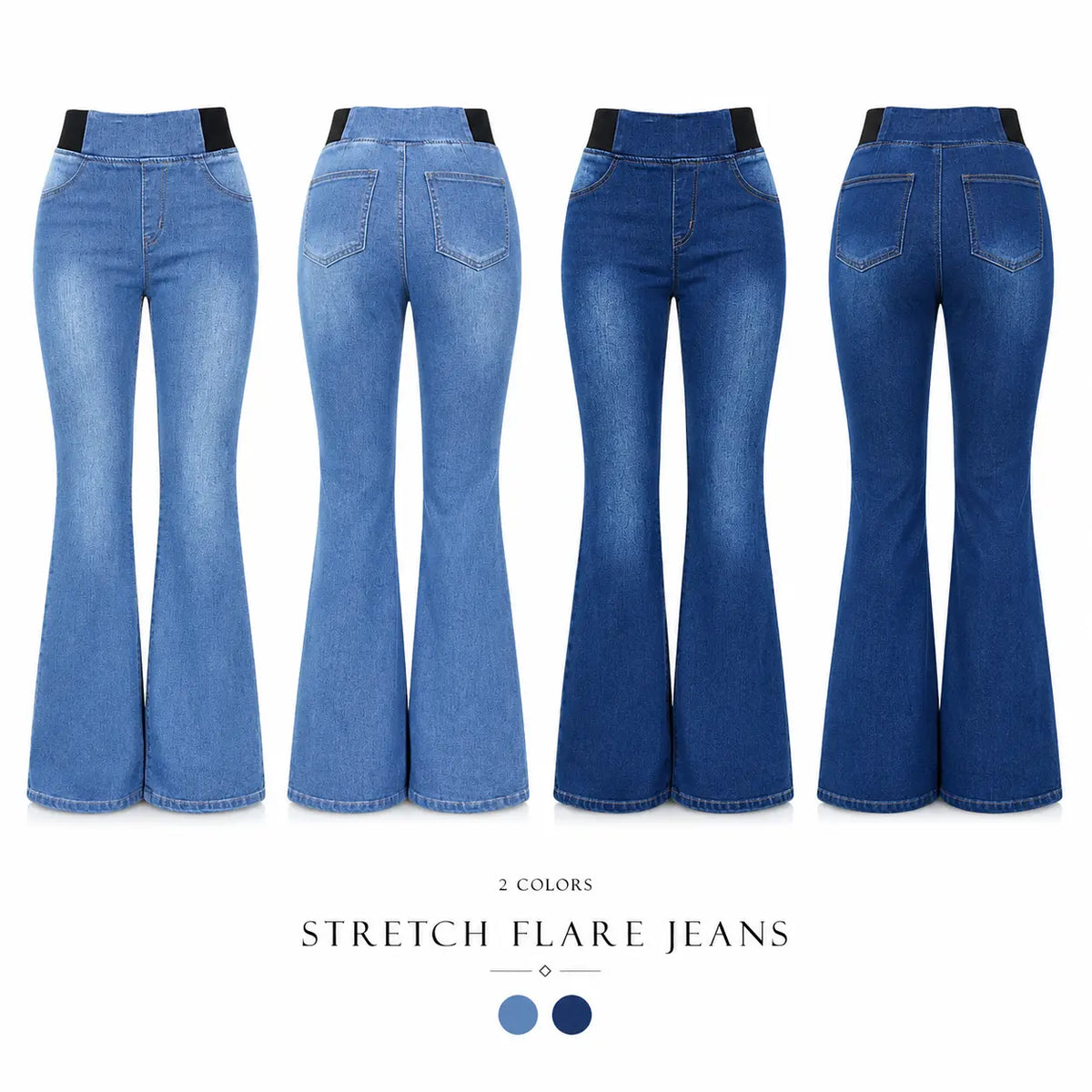 Women’S High Waisted Stretch Flare Jeans, Elastic Waist Bootcut Denim Pants with Pockets, Slim Fit Bell Bottom Jeans for Women, Curve Flattering Casual Y2K Streetwear Back to School Travel Weekend Everyday Fashion Denim