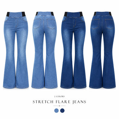 Women’S High Waisted Stretch Flare Jeans, Elastic Waist Bootcut Denim Pants with Pockets, Slim Fit Bell Bottom Jeans for Women, Curve Flattering Casual Y2K Streetwear Back to School Travel Weekend Everyday Fashion Denim