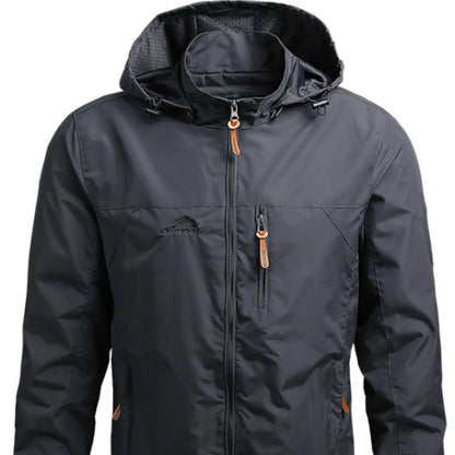 Men'S Lightweight Army Green Polyamine Windbreaker Coat, Stylish Detachable Hooded Zipper Multi-Pocket Menswear for Hiking, Spring Autumn Daily Outdoor Use (Lightweight Casual Coats Included)