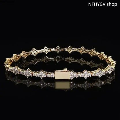 Wrist Jewelry, 6.5Mm Gold Plated CZ Tennis Bracelet, Classic Unisex Ornament, Fine Polished Accessory, Timeless Elegant Wear for Leisure Time, Events and Everyday Styling for Men and Women