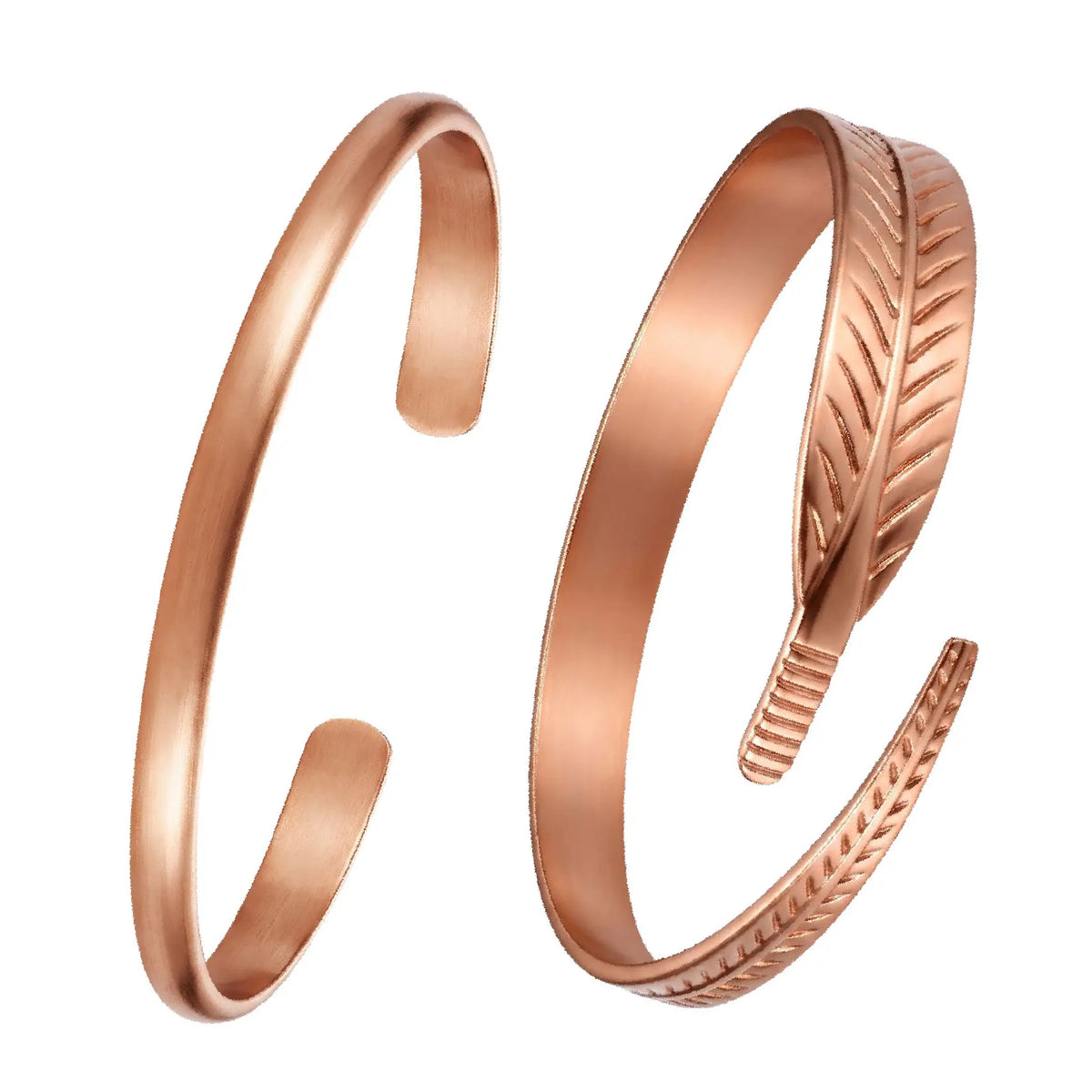 Feraco Women's 2-Piece Pure Copper Cuff Bracelet Set - Elegant Unplated Leaf Design, Authentic Handmade Casual Wear Bangles
