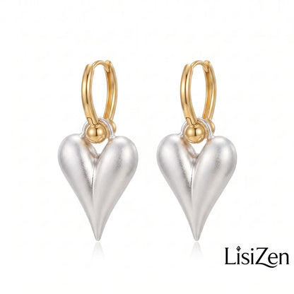 Heart-Shaped Brushed Hoop Earrings - Elegant Niche Design Jewelry DZEH4743
