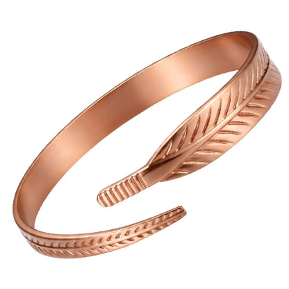 Feraco Women's 2-Piece Pure Copper Cuff Bracelet Set - Elegant Unplated Leaf Design, Authentic Handmade Casual Wear Bangles