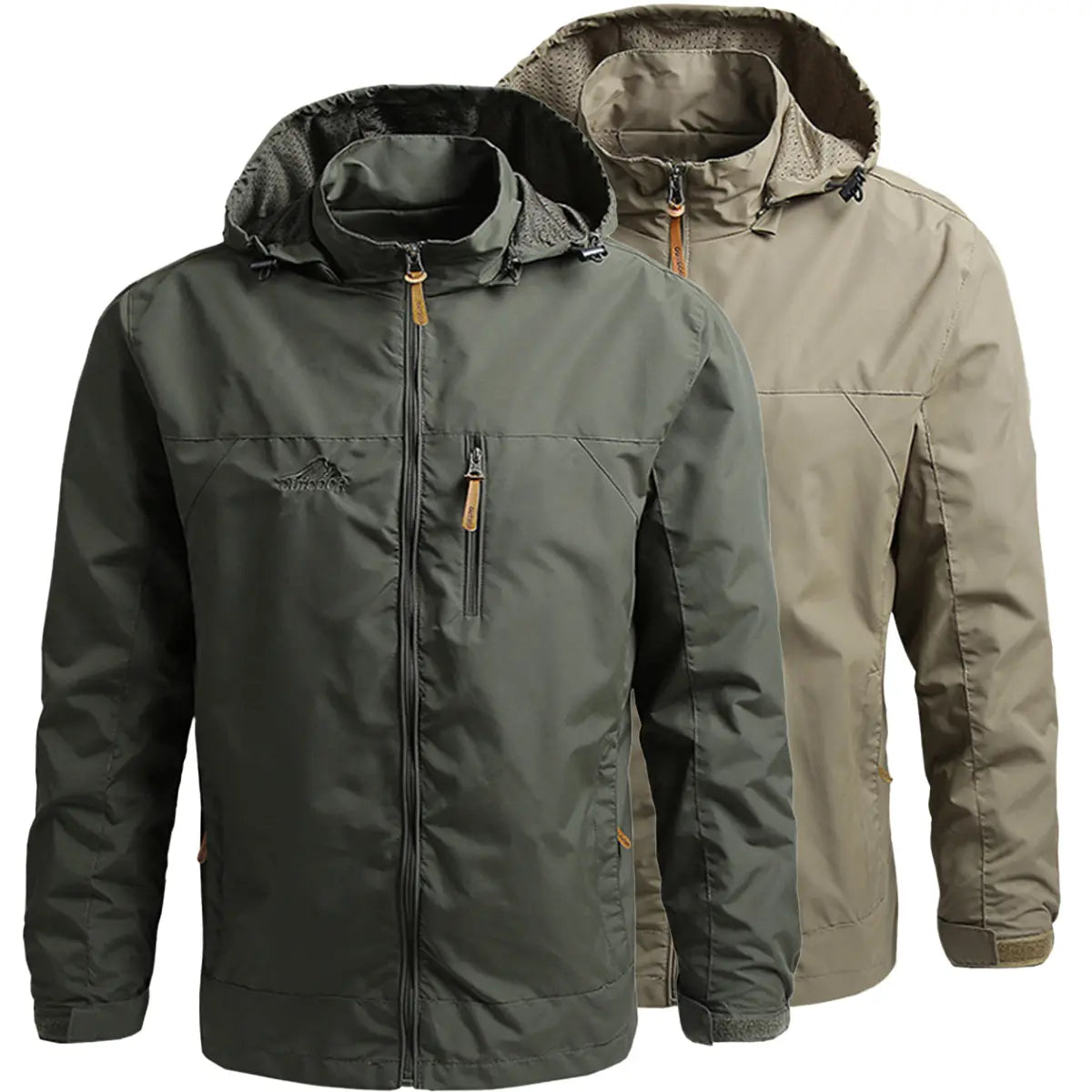 Men'S Lightweight Army Green Polyamine Windbreaker Coat, Stylish Detachable Hooded Zipper Multi-Pocket Menswear for Hiking, Spring Autumn Daily Outdoor Use (Lightweight Casual Coats Included)