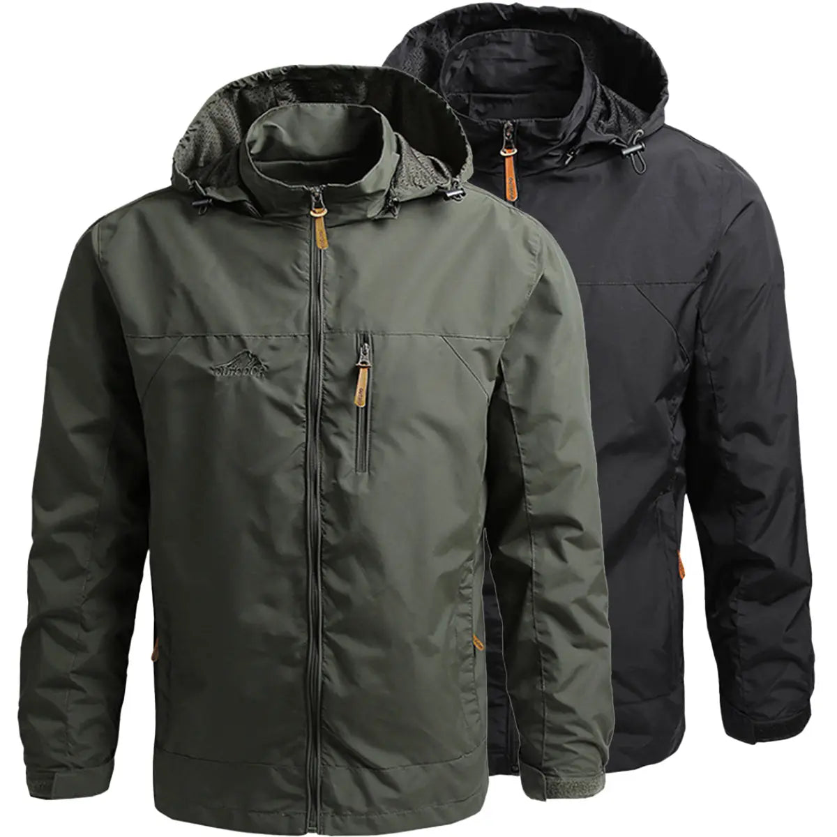 Men'S Lightweight Army Green Polyamine Windbreaker Coat, Stylish Detachable Hooded Zipper Multi-Pocket Menswear for Hiking, Spring Autumn Daily Outdoor Use (Lightweight Casual Coats Included)