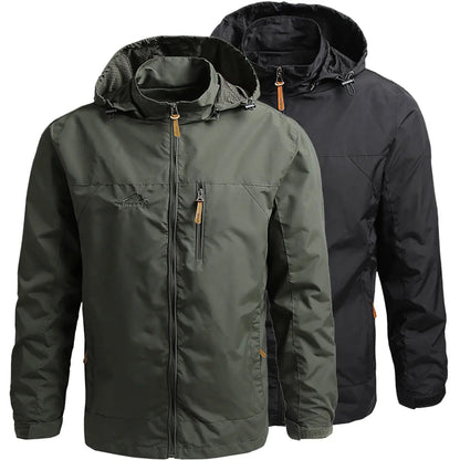 Men'S Lightweight Army Green Polyamine Windbreaker Coat, Stylish Detachable Hooded Zipper Multi-Pocket Menswear for Hiking, Spring Autumn Daily Outdoor Use (Lightweight Casual Coats Included)
